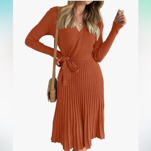 Rust Orange Wrap Sweater Dress